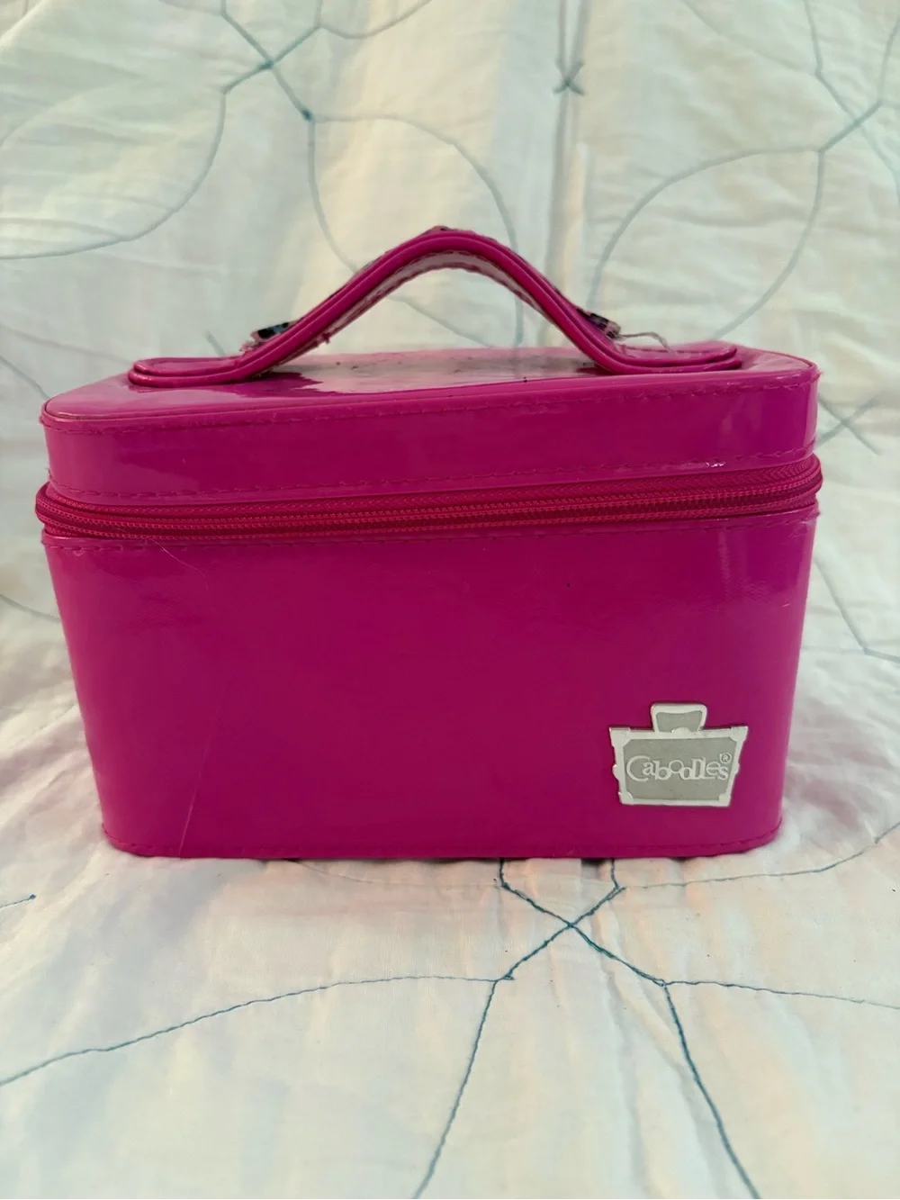 Caboodles Pink Patent Train Case Cosmetic Organizer
